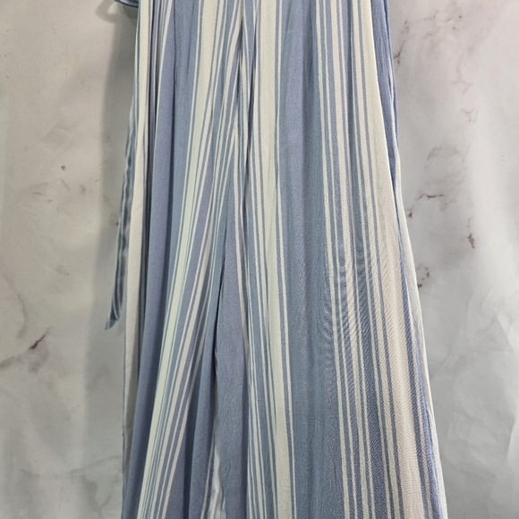 Lulus Jumpsuit Womens Small White Blue Striped Tank Wide Leg Crop Tie Faux Wrap - Picture 8 of 12